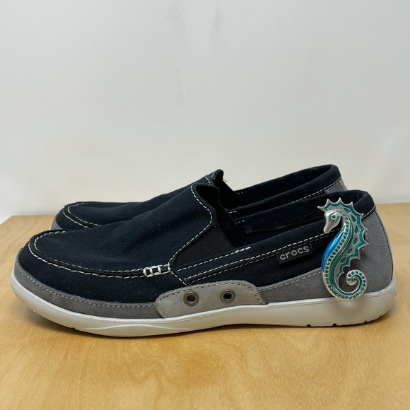 CROCS Other - CROCS Black/Gray Canvas and Suede Walu Slip On Loafers Size 8